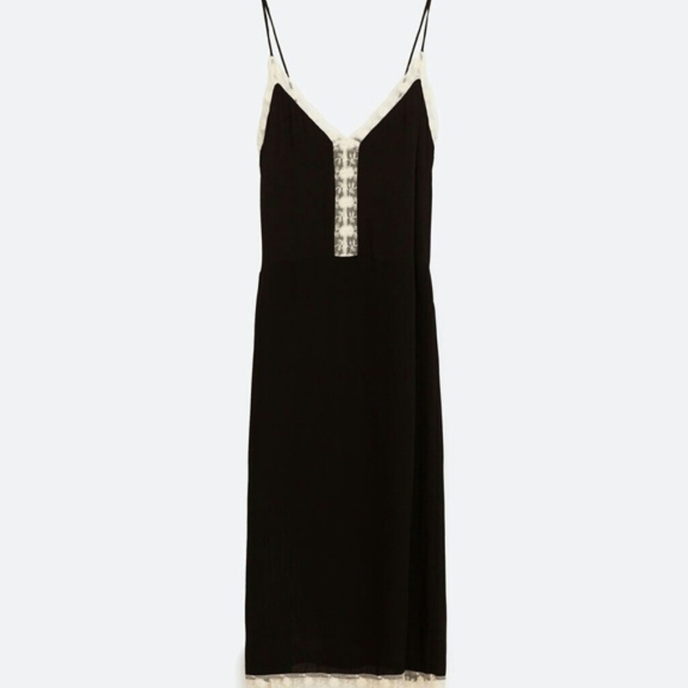 NEW ZARA Black Lace Trimmed Slip Midi Dress Women's Size XS - Picture 15 of 16